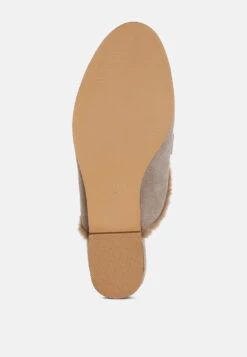 Bosnia Real Suede Leather & Faux Fur Slip On Mules -Her Shoe World BosniaSuede FauxFurSlipOnMulesRCSH5203BEIGE 4