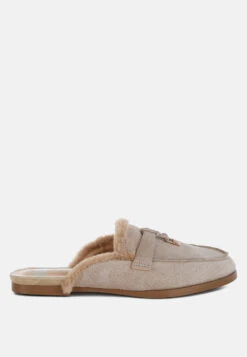 Bosnia Real Suede Leather & Faux Fur Slip On Mules
