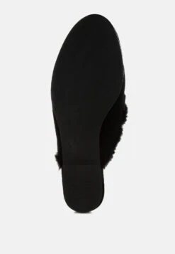 Bosnia Real Suede Leather & Faux Fur Slip On Mules -Her Shoe World Bosnia Suede Faux Fur Slip On Mules RCSH5203 BLACK 9