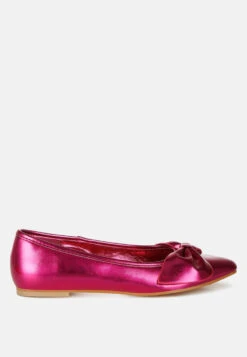 Bromelia Metallic Pleather Bow Ballerinas -Her Shoe World BromeliaMetallicPleatherBowBallerinas SH4969FUCHSIA 5