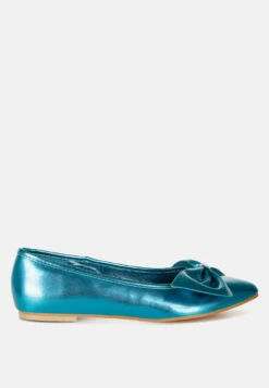 Bromelia Metallic Pleather Bow Ballerinas -Her Shoe World Bromelia Metallic Pleather Bow Ballerinas RCSH4969 BLUE 3