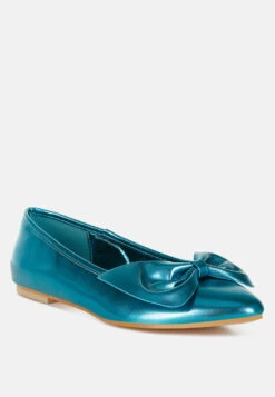 Bromelia Metallic Pleather Bow Ballerinas -Her Shoe World Bromelia Metallic Pleather Bow Ballerinas RCSH4969 BLUE 4