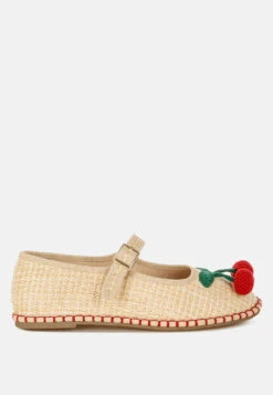 Brunch Date Cherry Accent Mary Jane Flats -Her Shoe World BrunchDateCherryAccentMaryJaneFlatsRCSH5614BEIGE 7