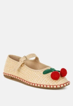 Brunch Date Cherry Accent Mary Jane Flats -Her Shoe World BrunchDateCherryAccentMaryJaneFlatsRCSH5614BEIGE 8