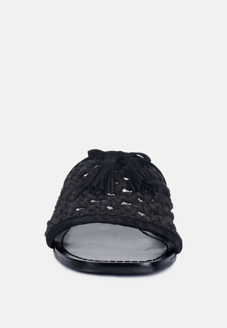 CEDAR Handwoven Natural Black Tassel Flats 5 CEDAR Handwoven Natural Black Tassel Flats - Image 3