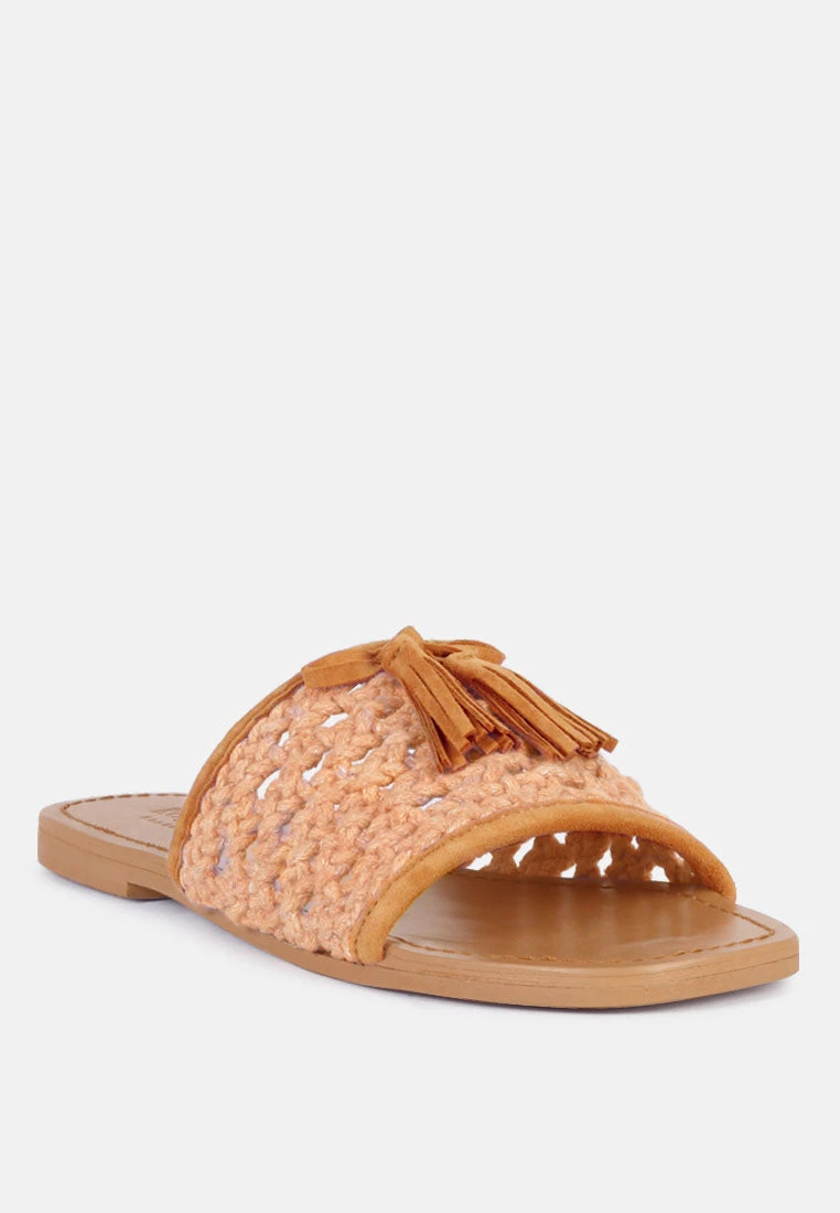 CEDAR Handwoven Natural Tan Tassel Flats 3 CEDAR Handwoven Natural Tan Tassel Flats