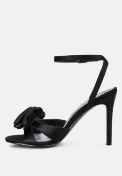 CHAUMET Black Rose Bow Embellished Sandals -Her Shoe World CHAUMETBlackRoseBowSatinHeeledSandals RCSH3434Black 3