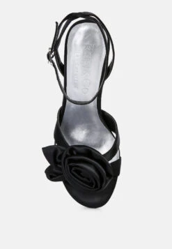 CHAUMET Black Rose Bow Embellished Sandals -Her Shoe World CHAUMETBlackRoseBowSatinHeeledSandals RCSH3434Black 7