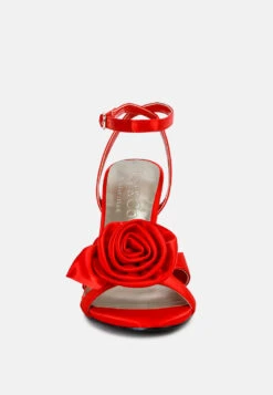 CHAUMET Red Rose Bow Embellished Sandals 10 CHAUMET Red Rose Bow Embellished Sandals -Her Shoe World CHAUMETRedRoseBowSatinHeeledSandals RCSH3434Red 5