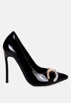 COCKTAIL Buckle Embellished Stiletto Pump Shoes In Black -Her Shoe World COCKTAILDiamanteStilettoPumpShoesinBlack RCSH3868BLACK 1