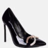 COCKTAIL Buckle Embellished Stiletto Pump Shoes In Black