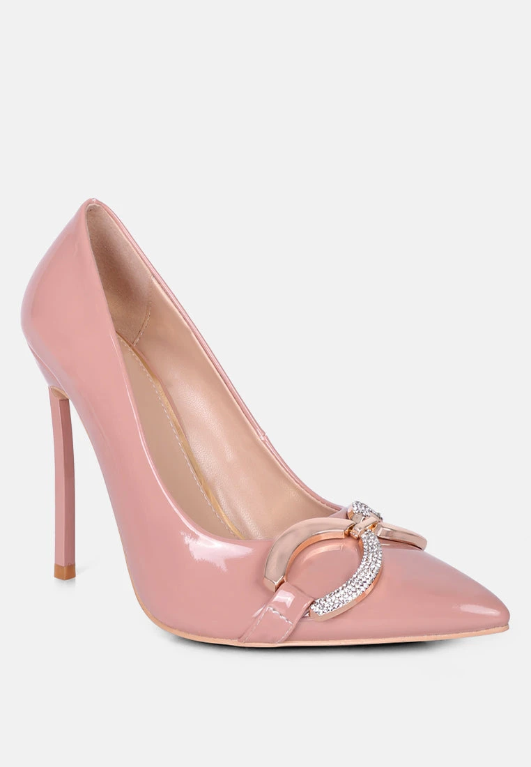 COCKTAIL Buckle Embellished Stiletto Pump Shoes In Blush 3 COCKTAIL Buckle Embellished Stiletto Pump Shoes In Blush