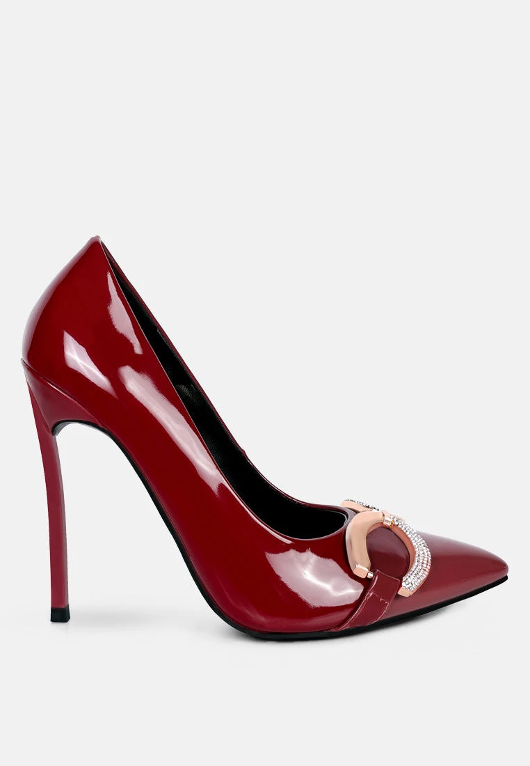 COCKTAIL Buckle Embellished Stiletto Pump Shoes In Burgundy 4 COCKTAIL Buckle Embellished Stiletto Pump Shoes In Burgundy - Image 2