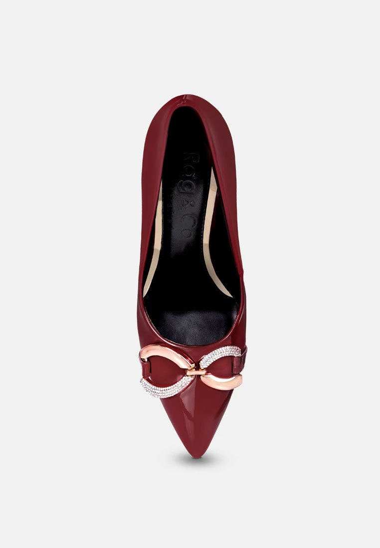 COCKTAIL Buckle Embellished Stiletto Pump Shoes In Burgundy 8 COCKTAIL Buckle Embellished Stiletto Pump Shoes In Burgundy - Image 6