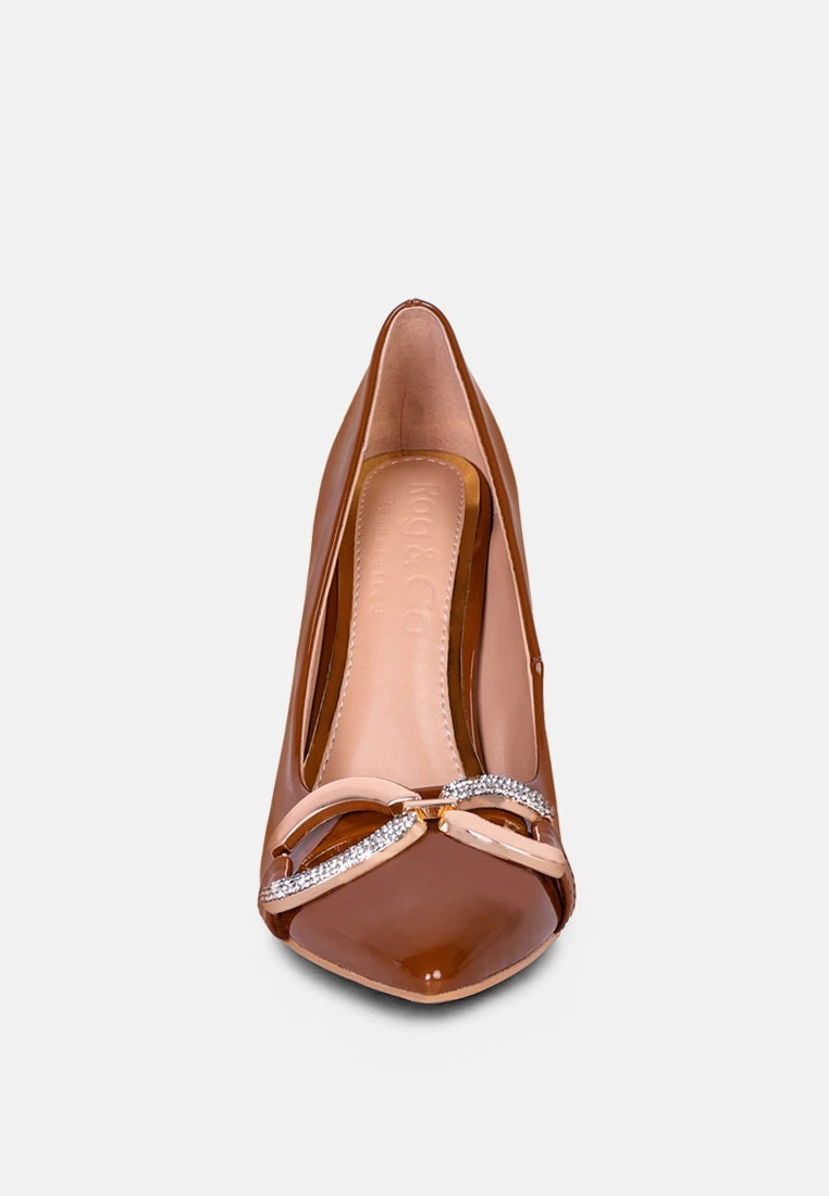 COCKTAIL Buckle Embellished Stiletto Pump Shoes In Camel 5 COCKTAIL Buckle Embellished Stiletto Pump Shoes In Camel - Image 3