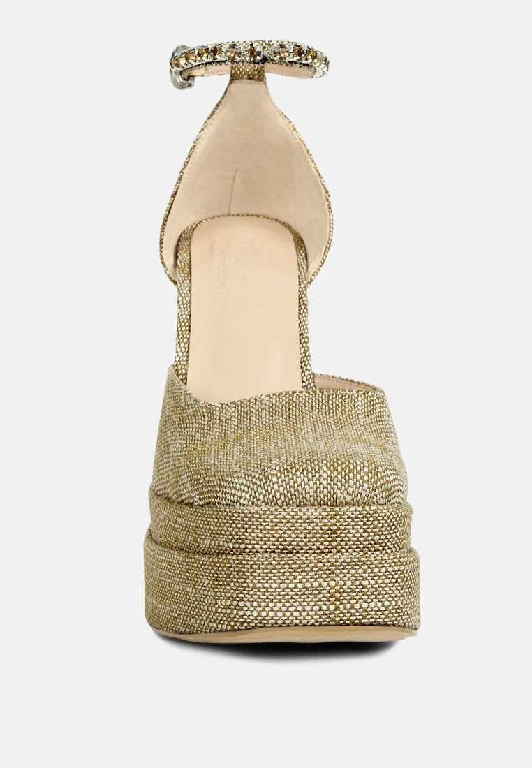 COSETTE Diamante Embellished Ankle Strap High Block Heel Sandals In Beige 5 COSETTE Diamante Embellished Ankle Strap High Block Heel Sandals In Beige - Image 3