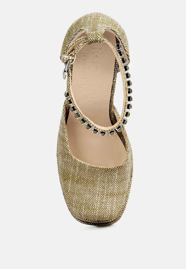 COSETTE Diamante Embellished Ankle Strap High Block Heel Sandals In Beige 9 COSETTE Diamante Embellished Ankle Strap High Block Heel Sandals In Beige - Image 7