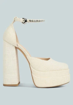 COSETTE Diamante Embellished Ankle Strap High Block Heel Sandals In Off White -Her Shoe World COSETTEDiamanteEmbellishedAnkleStrapHighBlockHeelSandalsinOffWhite RCSH4185OffWhite 11