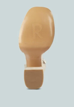 COSETTE Diamante Embellished Ankle Strap High Block Heel Sandals In Off White -Her Shoe World COSETTEDiamanteEmbellishedAnkleStrapHighBlockHeelSandalsinOffWhite RCSH4185OffWhite 4