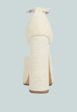 COSETTE Diamante Embellished Ankle Strap High Block Heel Sandals In Off White -Her Shoe World COSETTEDiamanteEmbellishedAnkleStrapHighBlockHeelSandalsinOffWhite RCSH4185OffWhite 5