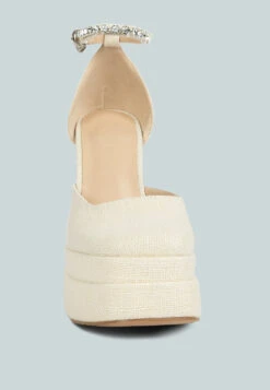 COSETTE Diamante Embellished Ankle Strap High Block Heel Sandals In Off White -Her Shoe World COSETTEDiamanteEmbellishedAnkleStrapHighBlockHeelSandalsinOffWhite RCSH4185OffWhite 8