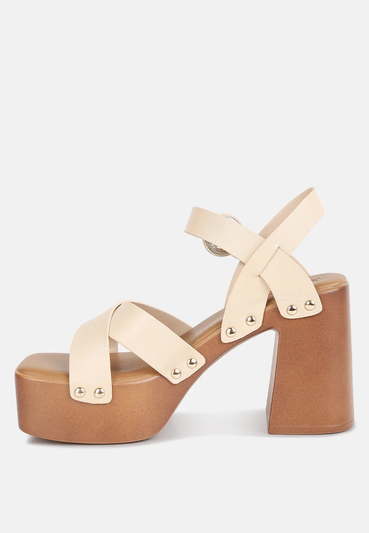 CRISTINA Cross Strap Embellished Heels In Beige 6 CRISTINA Cross Strap Embellished Heels In Beige - Image 4