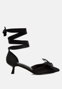 Cadell Bow Detail Satin Sandals -Her Shoe World Cadell Bow Detail Satin Sandals RCSH5114 BLACK 5