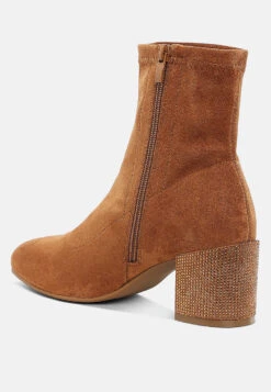 Chena Rhinestones Embellished Block Heel Boots 20 Chena Rhinestones Embellished Block Heel Boots -Her Shoe World ChenaRhinestonesEmbellishedBlockHeelBootsRCSH5298TAN 1
