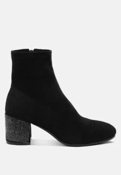Chena Rhinestones Embellished Block Heel Boots 28 Chena Rhinestones Embellished Block Heel Boots -Her Shoe World Chena Rhinestones Embellished Block Heel Boots RCSH5298 BLACK 1