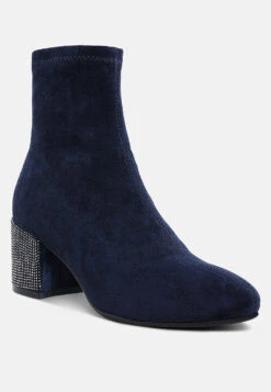 Chena Rhinestones Embellished Block Heel Boots 24 Chena Rhinestones Embellished Block Heel Boots -Her Shoe World Chena Rhinestones Embellished Block Heel Boots RCSH5298 NAVY 2