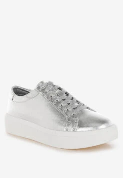 Cincinati Metallic Pleather Chunky Sneakers 17 Cincinati Metallic Pleather Chunky Sneakers -Her Shoe World Cincinati Metallic Pleather Chunky Sneakers RCSH5637 SILVER 7