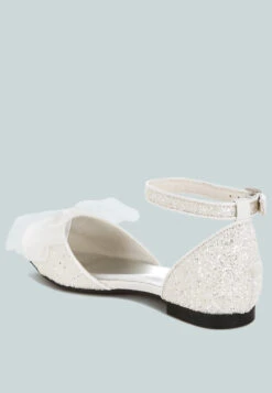 Clarice Sheer Bow Detail Glitter Flat Sandals -Her Shoe World ClariceSheerBowDetailGlitterFlatSandalsRCSH5113WHITE 3