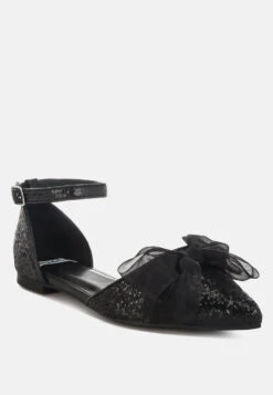 Clarice Sheer Bow Detail Glitter Flat Sandals -Her Shoe World Clarice Sheer Bow Detail Glitter Flat Sandals RCSH5113 BLACK 6