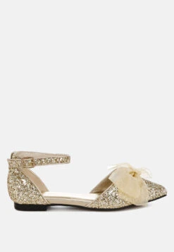 Clarice Sheer Bow Detail Glitter Flat Sandals -Her Shoe World Clarice Sheer Bow Detail Glitter Flat Sandals RCSH5113 GOLD 5