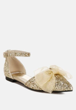 Clarice Sheer Bow Detail Glitter Flat Sandals -Her Shoe World Clarice Sheer Bow Detail Glitter Flat Sandals RCSH5113 GOLD 6