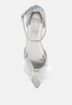 Clarice Sheer Bow Detail Glitter Flat Sandals -Her Shoe World Clarice Sheer Bow Detail Glitter Flat Sandals RCSH5113 SILVER 2