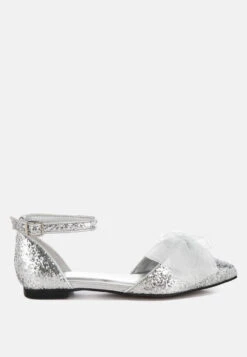 Clarice Sheer Bow Detail Glitter Flat Sandals -Her Shoe World Clarice Sheer Bow Detail Glitter Flat Sandals RCSH5113 SILVER 5