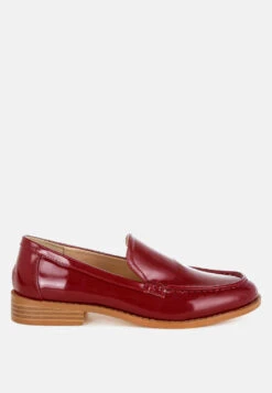 Corleone Pleather Stacked Heel Loafers -Her Shoe World Corleone Pleather Stacked Heel Loafers RCSH5607 BURGUNDY 7
