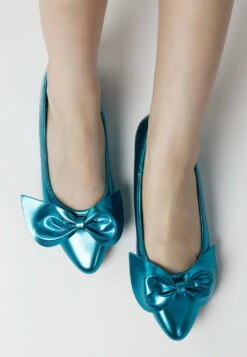 Bromelia Metallic Pleather Bow Ballerinas -Her Shoe World Creative Images RCSH4969 BLUE