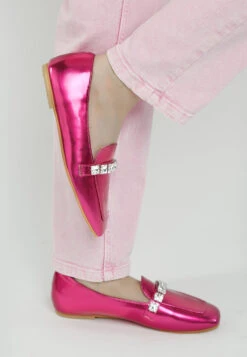 Celosia Metallic Diamante Strap Loafers 28 Celosia Metallic Diamante Strap Loafers -Her Shoe World Creative Images RCSH4971 FUCHSIA