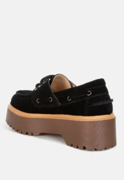 Cuckatoos Chunky Real Suede Leather Oxford Loafers -Her Shoe World CuckatoosChunkySuedeOxfordLoafersRCSH5815BLACK 2