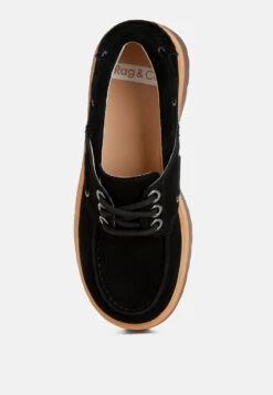 Cuckatoos Chunky Real Suede Leather Oxford Loafers -Her Shoe World CuckatoosChunkySuedeOxfordLoafersRCSH5815BLACK 6