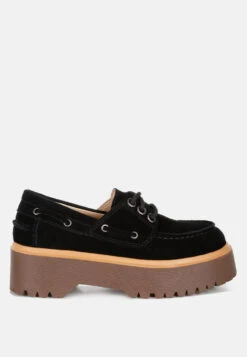 Cuckatoos Chunky Real Suede Leather Oxford Loafers -Her Shoe World CuckatoosChunkySuedeOxfordLoafersRCSH5815BLACK 8