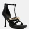 DAKOTA Metal Chain Embellishment Sandals In Black 2 DAKOTA Metal Chain Embellishment Sandals In Black -Her Shoe World DAKOTABlackMetalChainMidHeelSandals RCSH3144 Black 8