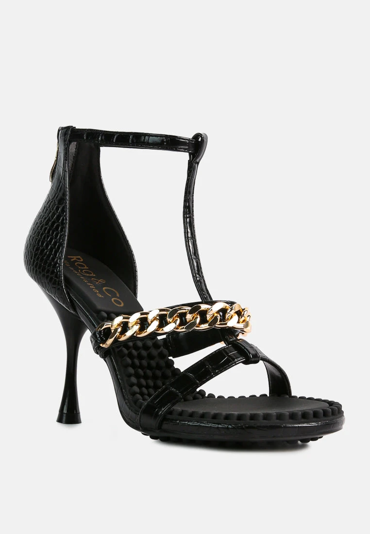 DAKOTA Metal Chain Embellishment Sandals In Black 3 DAKOTA Metal Chain Embellishment Sandals In Black