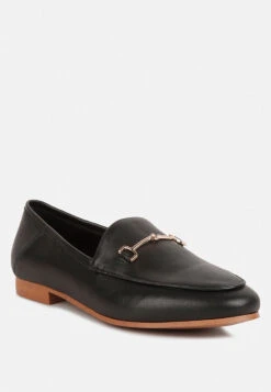 DARETH Horsebit Flat Heel Loafers In Black