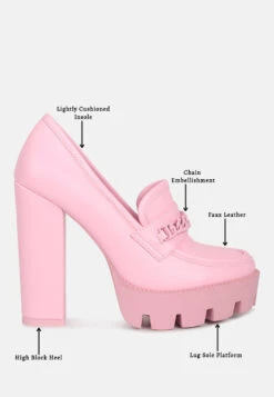 CORINNE Pink Chain Embellished Chunky Loafers 15 CORINNE Pink Chain Embellished Chunky Loafers -Her Shoe World Detail 2741a205 c024 409a a1a9 c0008aba1375