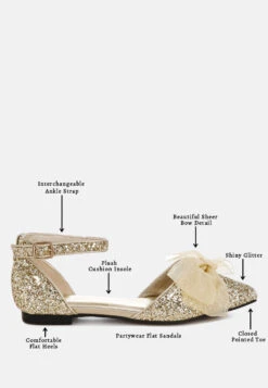 Clarice Sheer Bow Detail Glitter Flat Sandals -Her Shoe World Detail 66896703 860d 49f8 ac8c b16289c6e4c7