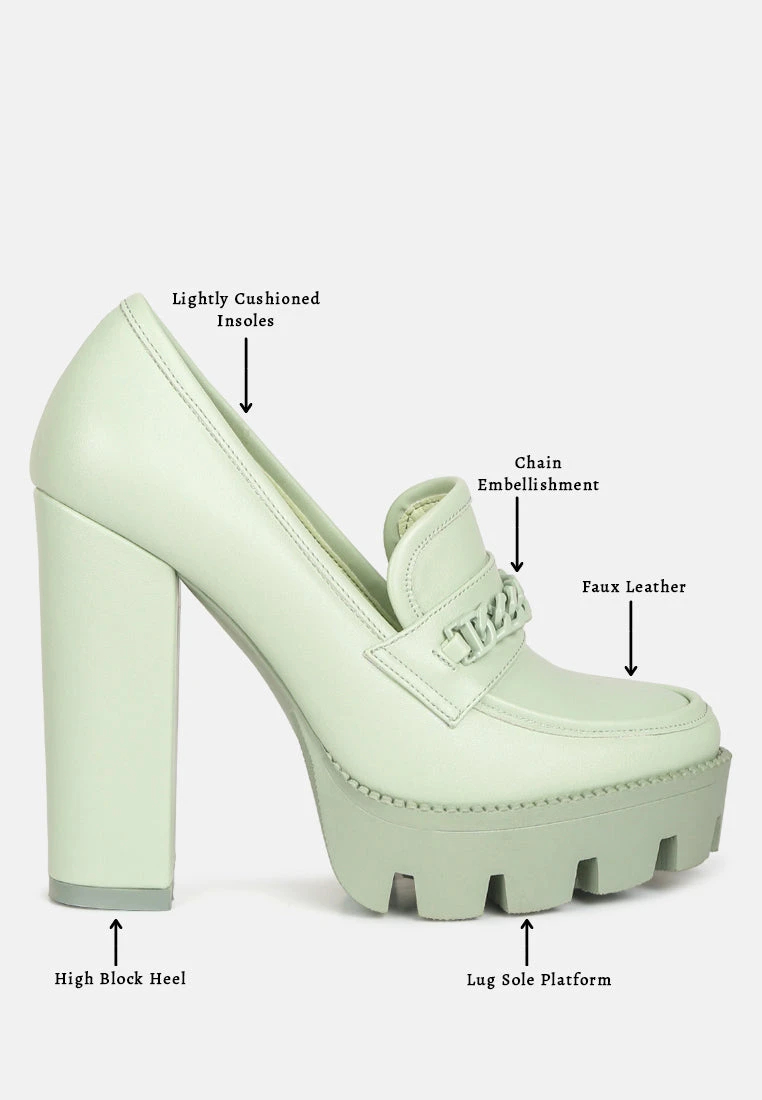 CORINNE Green Chain Embellished Chunky Loafers 9 CORINNE Green Chain Embellished Chunky Loafers - Image 7