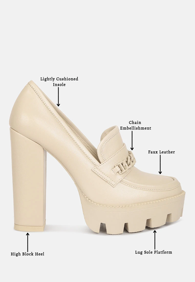 CORINNE Beige Chain Embellished Chunky Loafers 10 CORINNE Beige Chain Embellished Chunky Loafers - Image 8